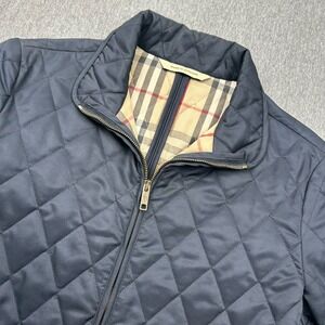 Burberry London Full Zip Quilted Jacket Womens Small Blue Plaid Lined